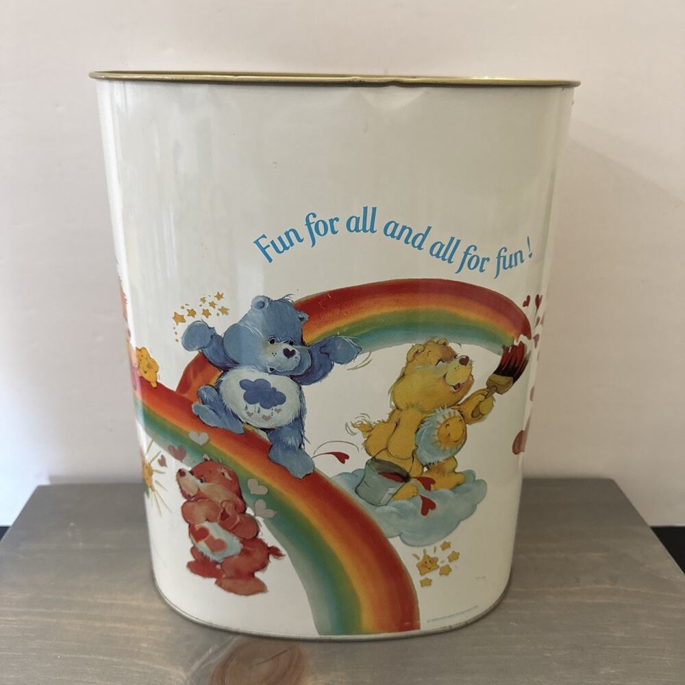 Vintage: Care Bears Metal Bin Trash Can /Waste Basket White Rare 1983 Cheinco
